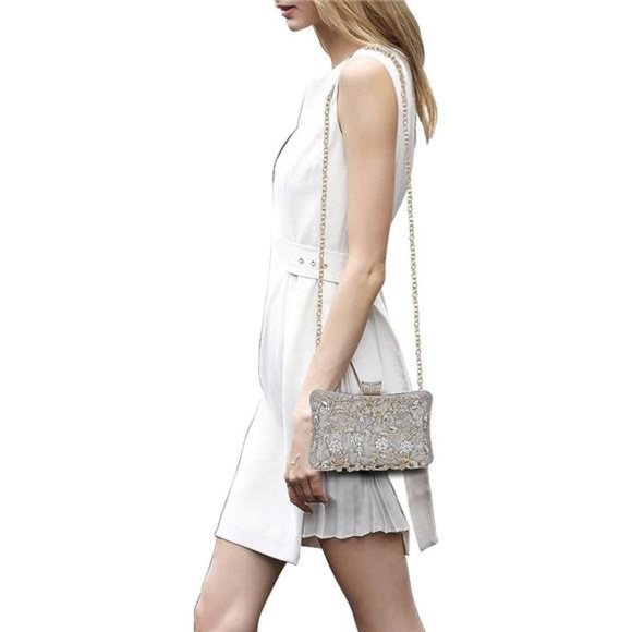 Womens Crystal Evening Clutch Bag Rhinestone Wedding Handbag Purse for Bridal - Picture 2 of 6